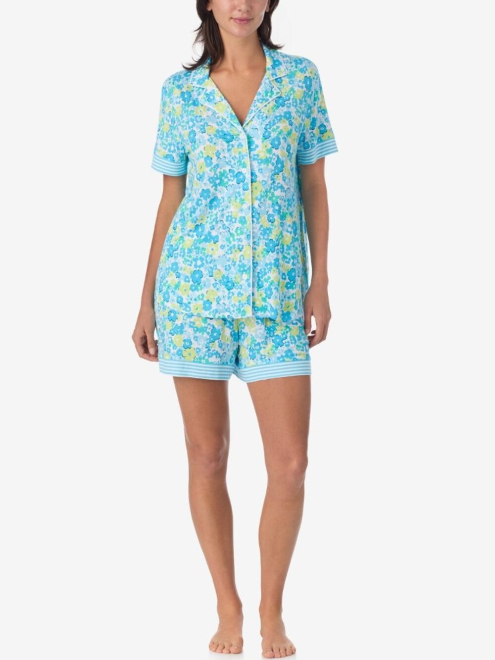 #2405 Ellen Tracy 2pc Notch Collar Top & Short Pajama Set